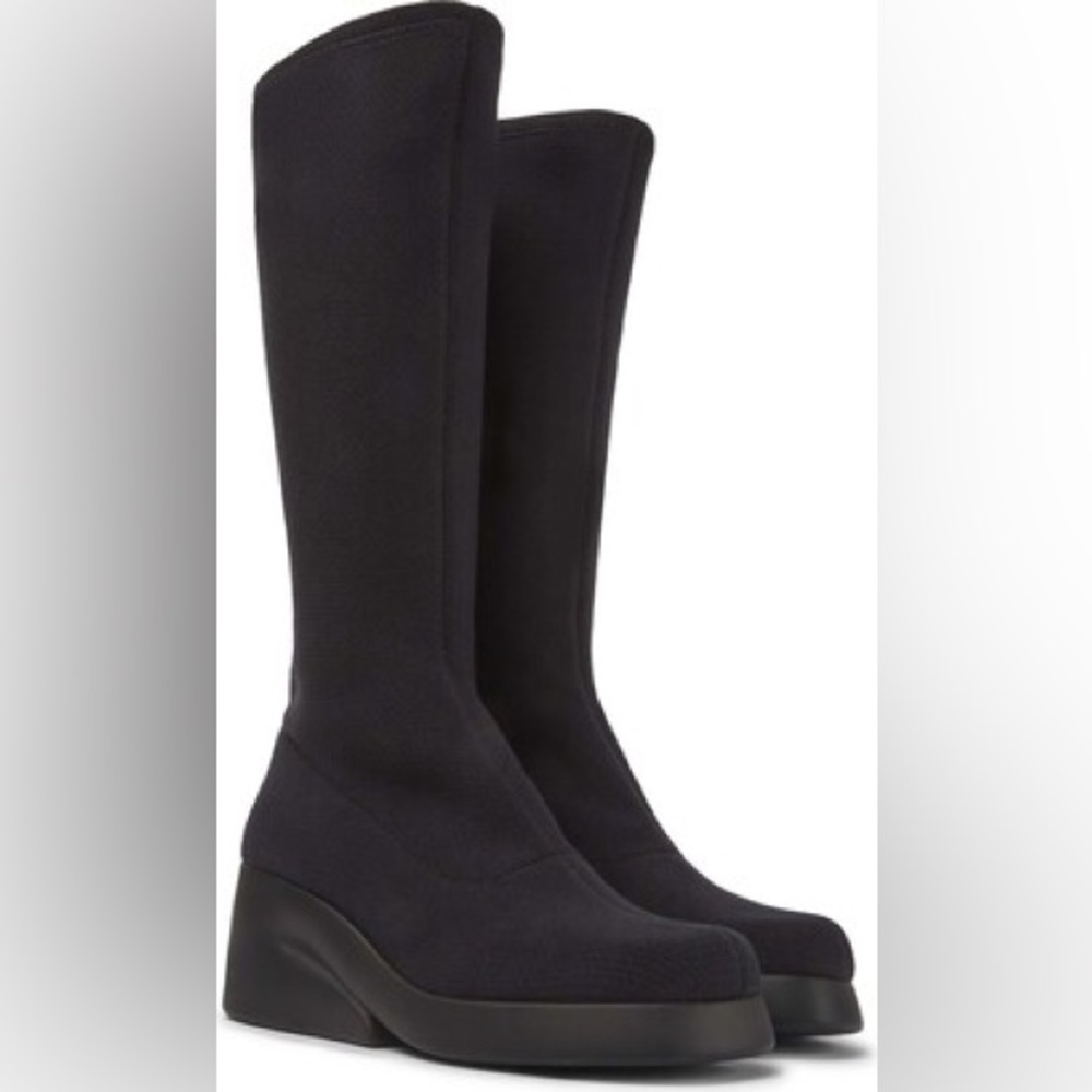 Camper Kaah Women's Black Knee High Sock Wedge Boots